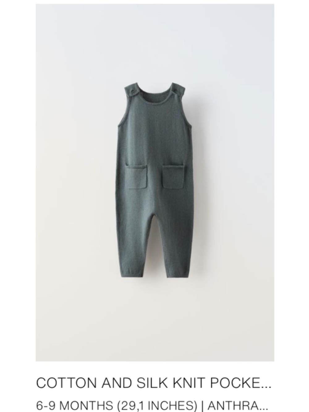ZARA Baby Cotton & Silk Knit Romper – 6–9M – Anthracite